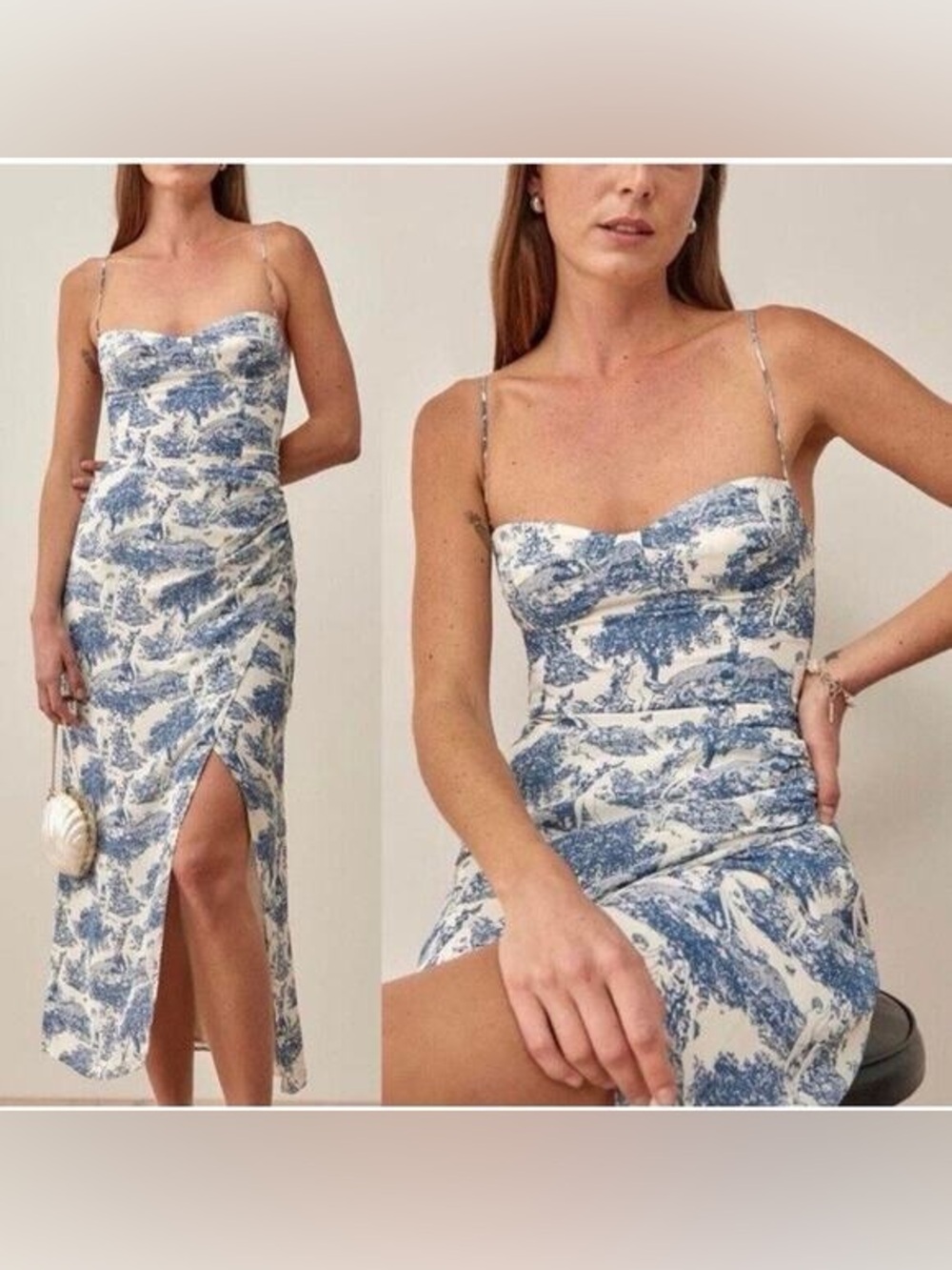 Reformation Kourtney Pastoral Side Slit Midi Dress blue